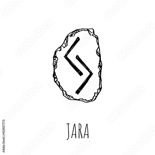 Jara rune written on a stone. Vector illustration. Isolated on white.