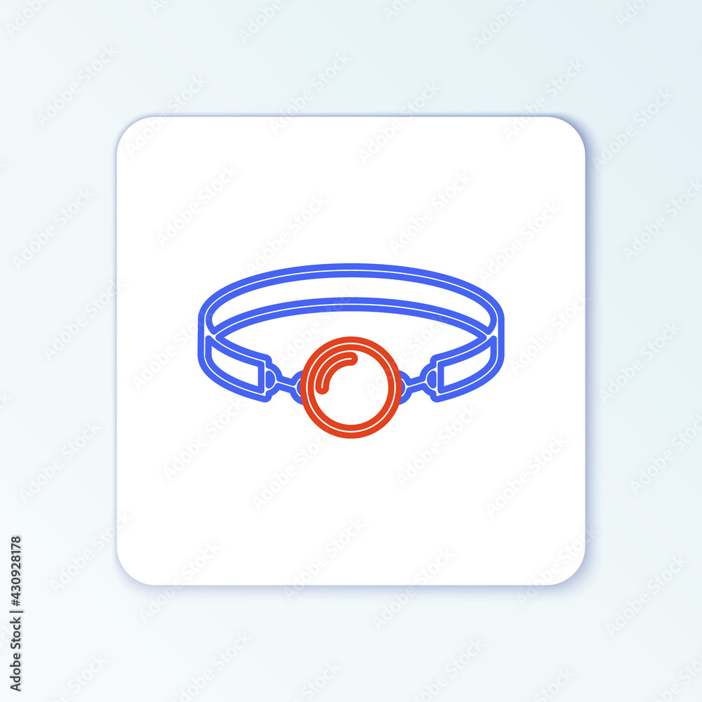 Line Silicone ball gag with a leather belt icon isolated on white background. Fetish accessory. Sex toy for men and woman. Colorful outline concept. Vector Line Silicone ball gag with a leather belt icon isolated on white background. Fetish accessory. Sex toy for men and woman. Colorful outline concept. Vector