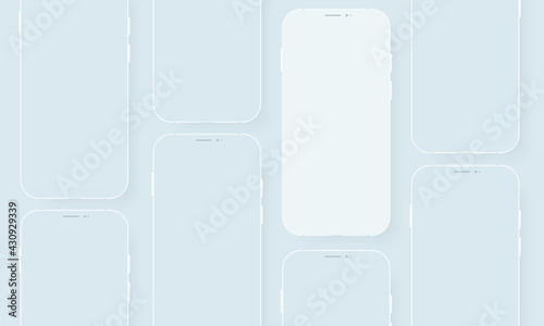 White mobile phone templates with blank screen for design app.