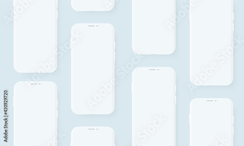 White mobile phone templates with blank screen for design app.