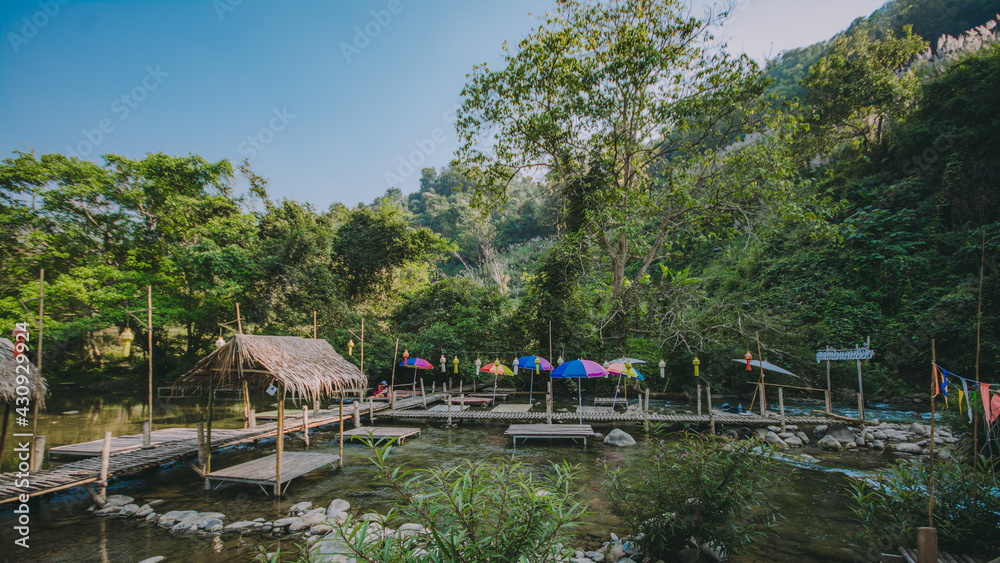 The river runs through the middle of the valley in the forest. The river runs through the middle of the valley in the forest.