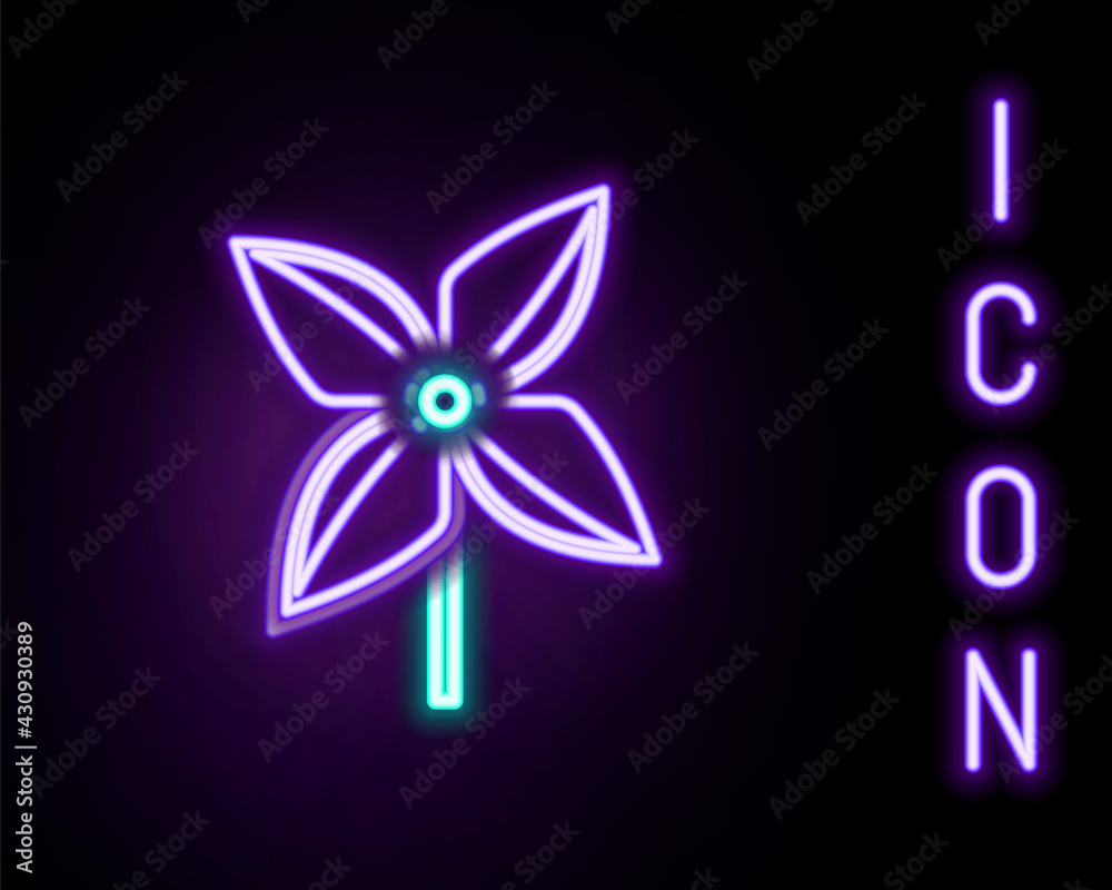 Glowing neon line Pinwheel icon isolated on black background. Windmill toy icon. Colorful outline concept. Vector Glowing neon line Pinwheel icon isolated on black background. Windmill toy icon. Colorful outline concept. Vector