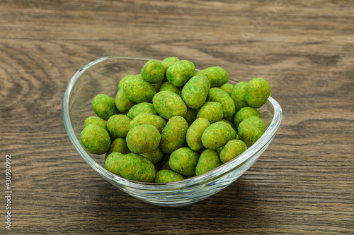 Spicy wasabi peanuts in the bowl