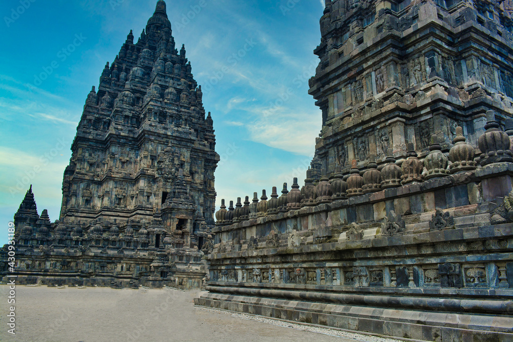 Hindu temple Prambanan. Indonesia, Java, Yogyakarta. The magnificent view of the prambanan temple