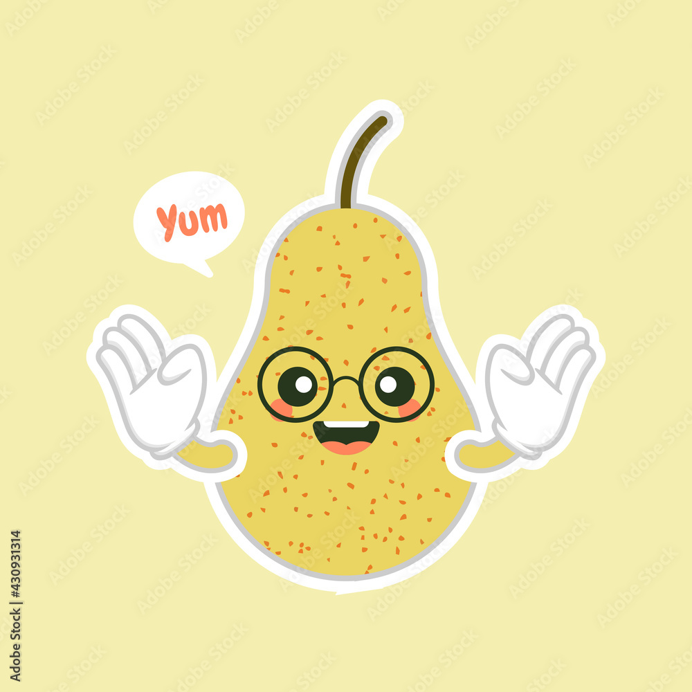 cute and kawaii cartoon style yellow pear characters for healthy food, vegan and cooking design. cute and kawaii cartoon style yellow pear characters for healthy food, vegan and cooking design.