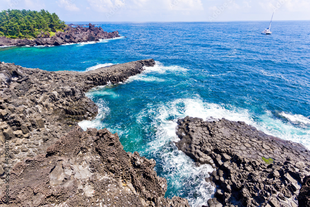 Daepo Jusangjeolli cliff, Jeju island, south Korea.