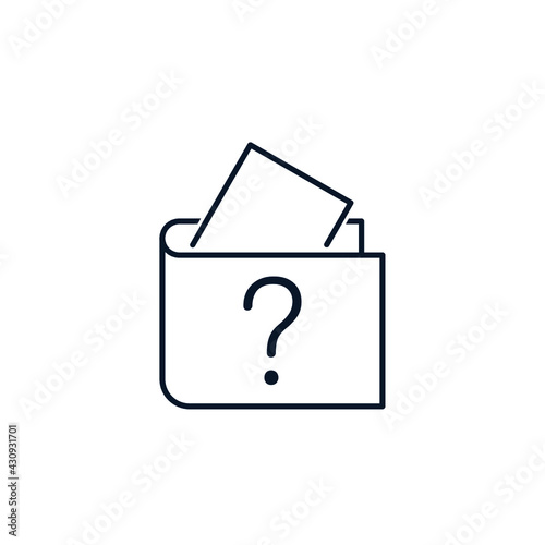 Wallet, question mark. Financial problem concept. Vector icon isolated on white background. 