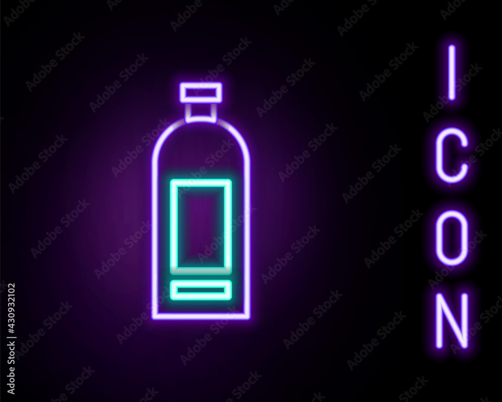 Glowing neon line Bottle of shampoo icon isolated on black background. Colorful outline concept. Vector Glowing neon line Bottle of shampoo icon isolated on black background. Colorful outline concept. Vector
