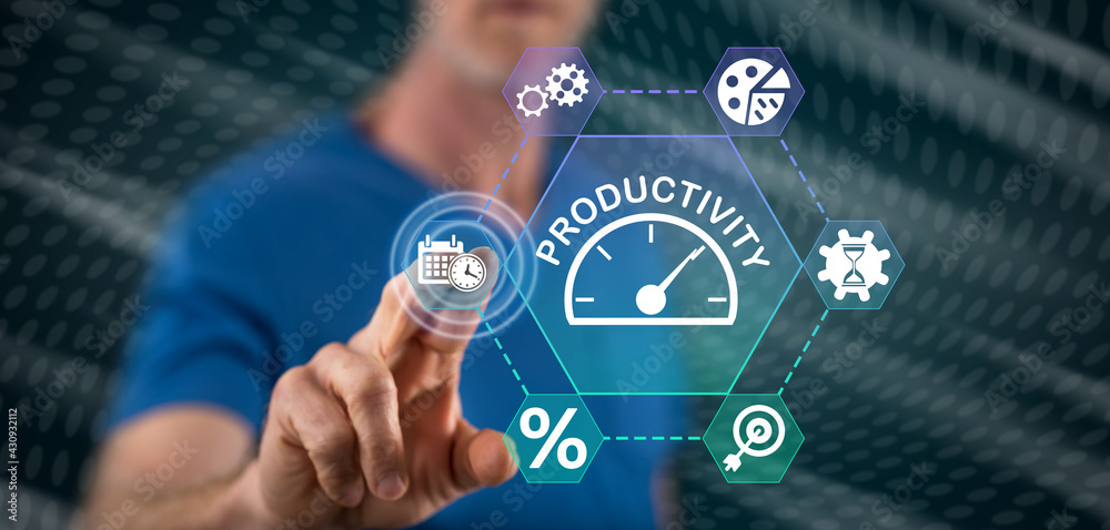 Man touching a productivity concept Man touching a productivity concept
