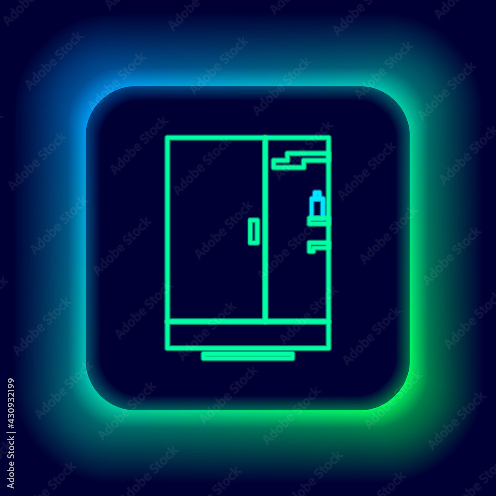 Glowing neon line Shower cabin icon isolated on black background. Colorful outline concept. Vector Glowing neon line Shower cabin icon isolated on black background. Colorful outline concept. Vector