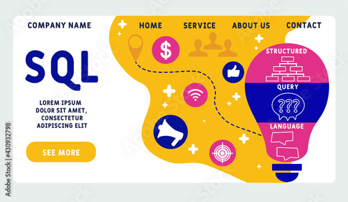 Vector website design template . SQL - Structured Query Language. business concept. illustration for website banner, marketing materials, business presentation, online advertising.