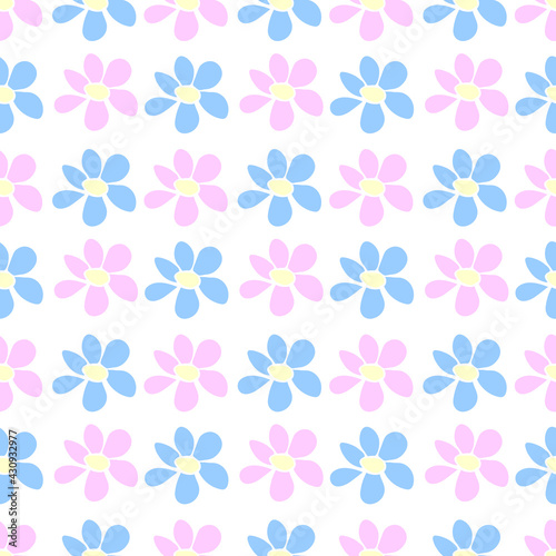Vector simple primitive floral seamless pattern. Cute endless print with flowers in flat style. Summer spring backgrounds and textures