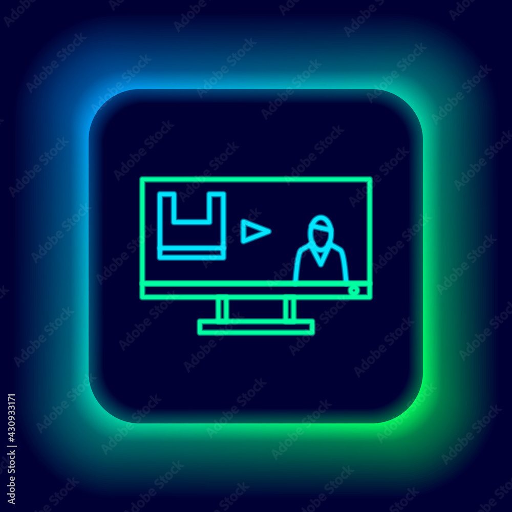 Glowing neon line Stop plastic pollution icon isolated on black background. Ecological poster. Colorful outline concept. Vector Glowing neon line Stop plastic pollution icon isolated on black background. Ecological poster. Colorful outline concept. Vector