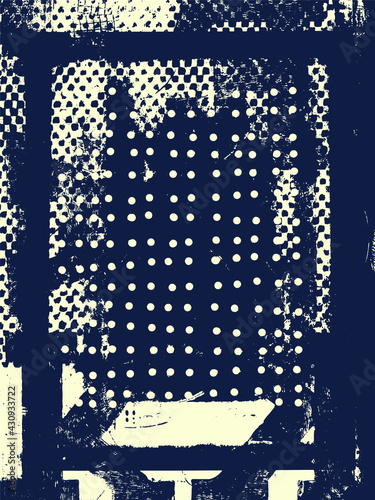 Abstract grunge vector background. Monochrome handcrafted geometric composition of irregular graphic elements.