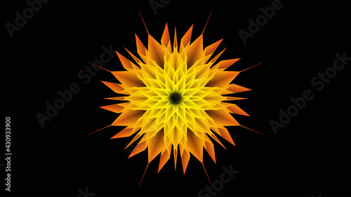 Yellow Red neon flower. Abstract art background.