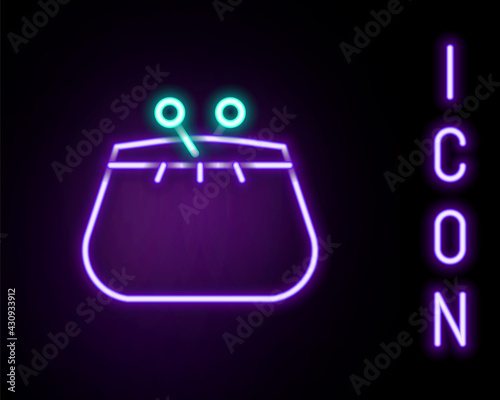 Glowing neon line Wallet icon isolated on black background. Purse icon. Cash savings symbol. Colorful outline concept. Vector