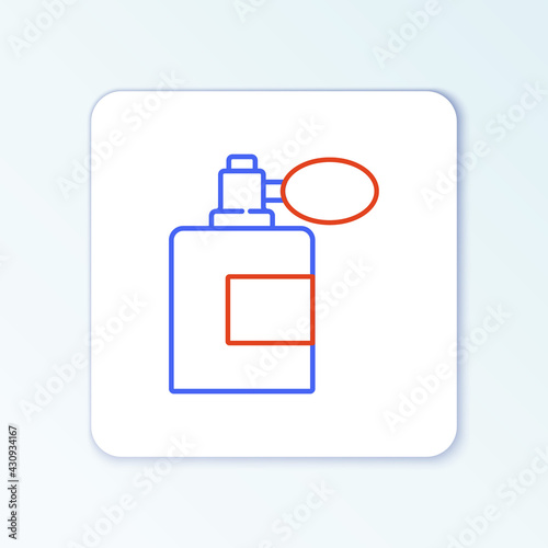 Line Aftershave bottle with atomizer icon isolated on white background. Cologne spray icon. Male perfume bottle. Colorful outline concept. Vector
