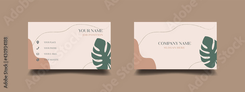 Tropical business card design template. Elegant and modern with nature background. Vector illustration ready to print.