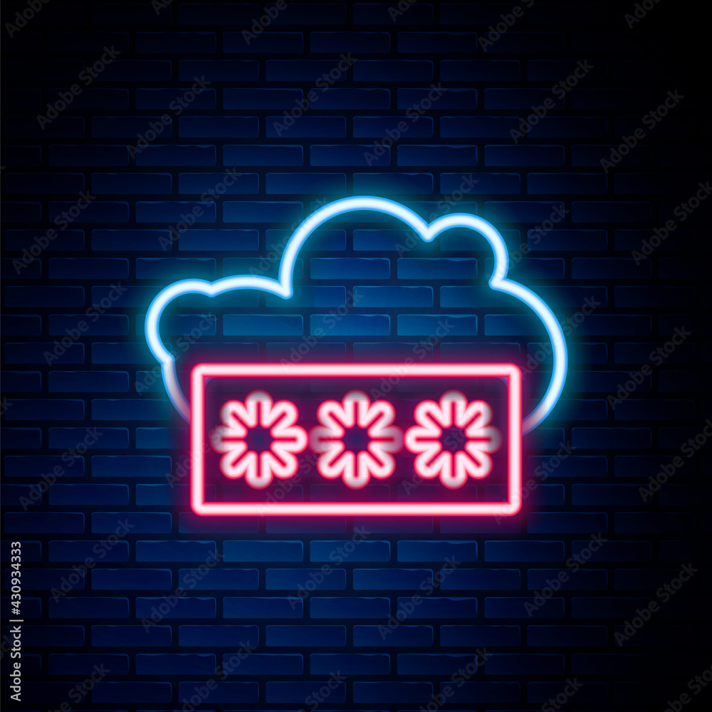 Glowing neon line Password protection and safety access icon isolated on brick wall background. Security, safety, protection, privacy concept. Colorful outline concept. Vector Glowing neon line Password protection and safety access icon isolated on brick wall background. Security, safety, protection, privacy concept. Colorful outline concept. Vector