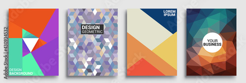 Modern geometric abstract background covers set. Colorful geometric background, set of A4 cover. Header design for flyer, book, info banner frame, title sheet. Modern design