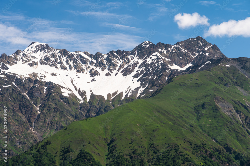 Caucasus mountains in summer season, Mestia town in Svaneti region, Georgia country