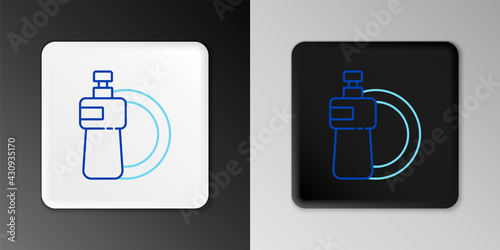 Line Dishwashing liquid bottle and plate icon isolated on grey background. Liquid detergent for washing dishes. Colorful outline concept. Vector