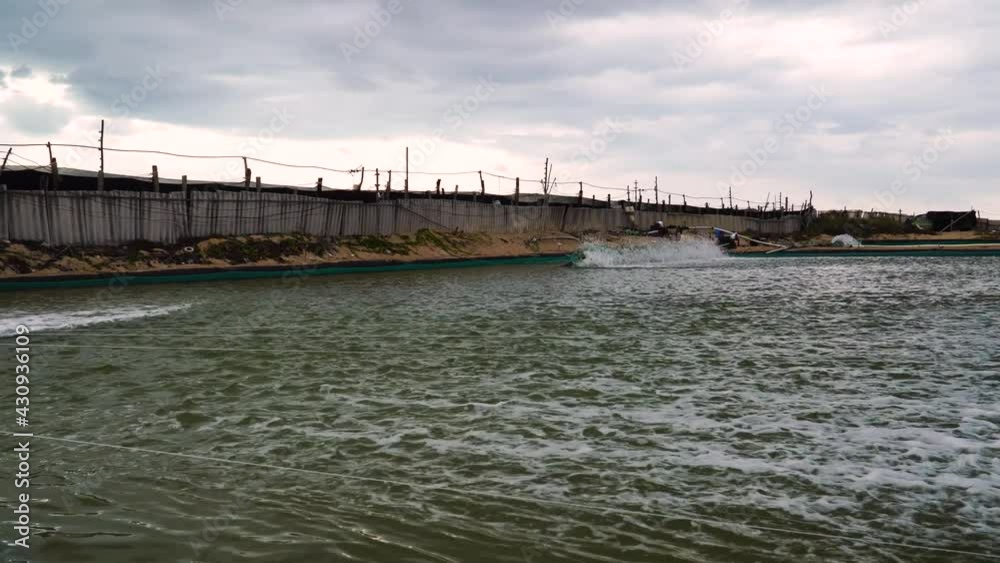 Aquaculture with shrimp farm in Vietnam. Establishing shot