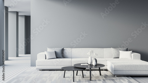 Grey wall living room color of the year 2021 - 3D rendering