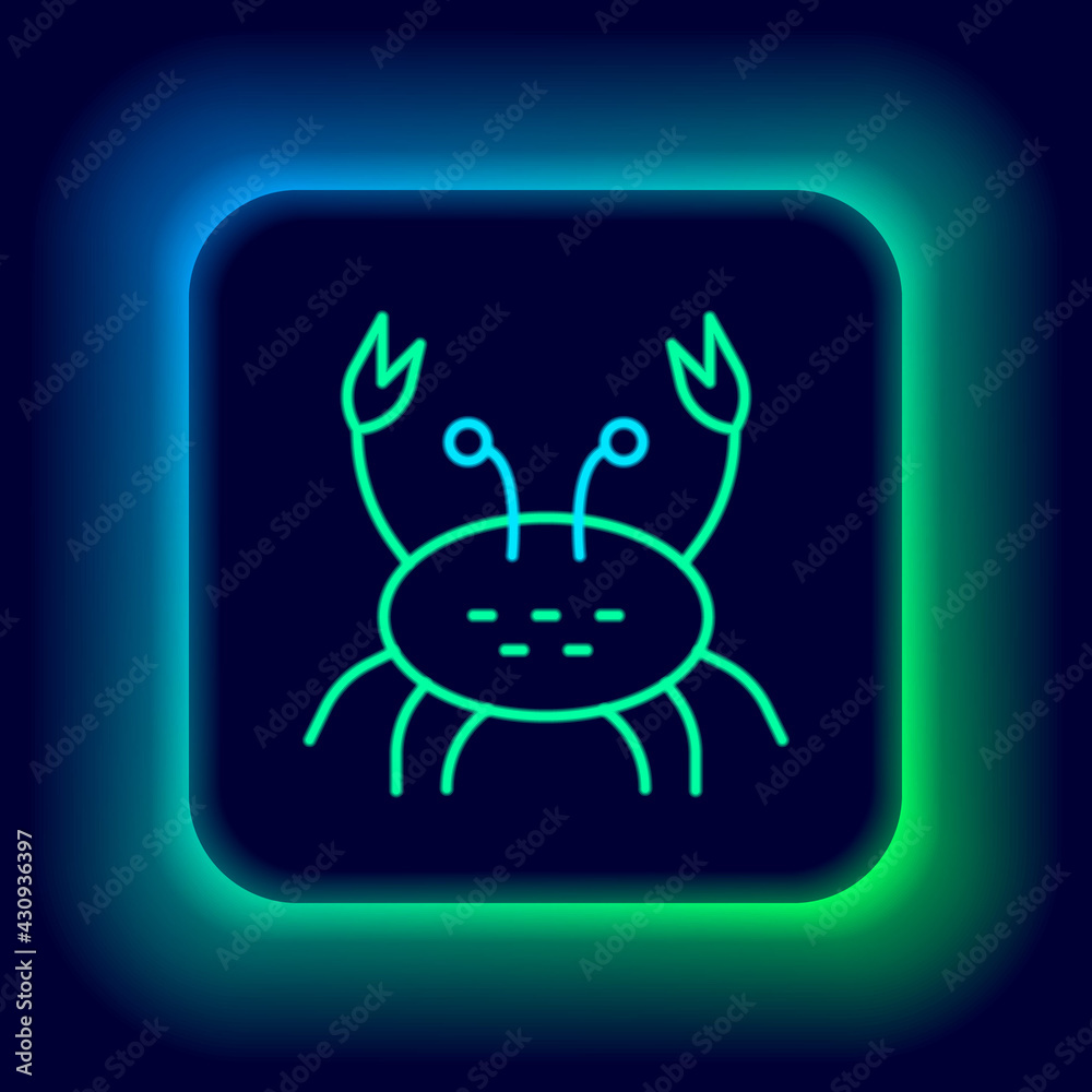 Glowing neon line Crab icon isolated on black background. Colorful outline concept. Vector Glowing neon line Crab icon isolated on black background. Colorful outline concept. Vector
