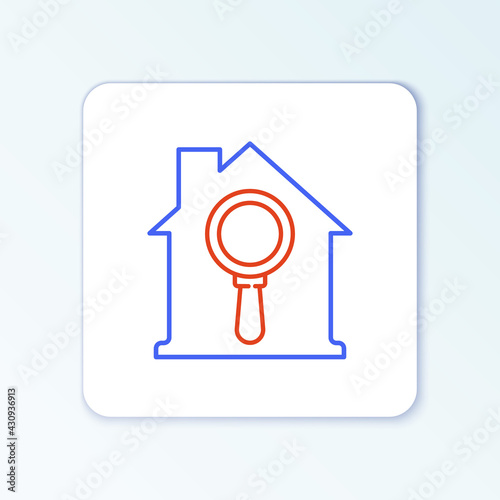 Line Search house icon isolated on white background. Real estate symbol of a house under magnifying glass. Colorful outline concept. Vector © vector_v
