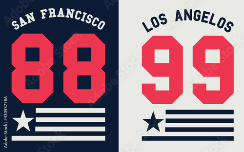 San Francisco, Los Angeles athletic sport typography, t shirt graphics, vectors, Tee Design For Print