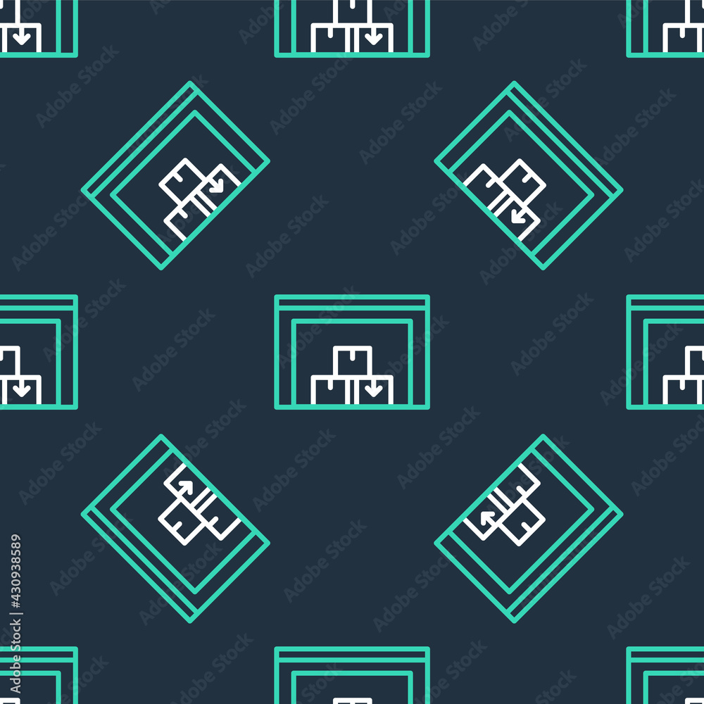 Line Warehouse icon isolated seamless pattern on black background. Vector Line Warehouse icon isolated seamless pattern on black background. Vector
