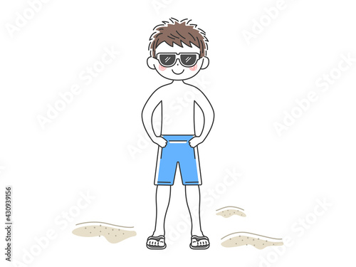 サングラスをかけた水着の男性のイラスト