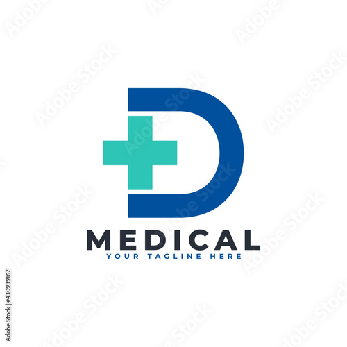 Letter D cross plus logo. Usable for Business, Science, Healthcare, Medical, Hospital and Nature Logos.