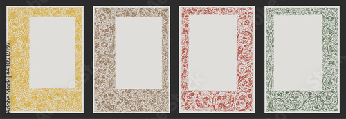 Vintage floral frame by William Morris, 19th century. Design elements for use on menus, brochures, book covers, wine and alcohol labels and invitations.