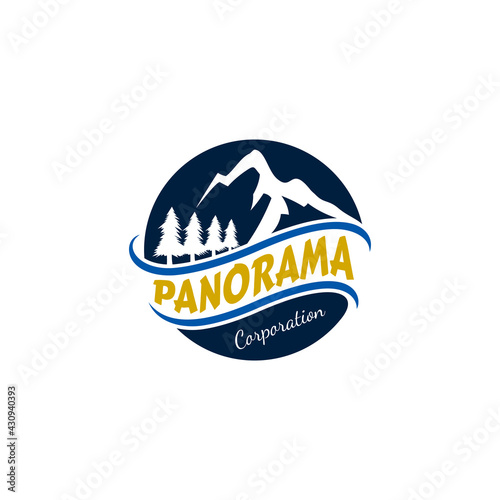 Vintage mountain panorama emblem badge logo template ready for use
