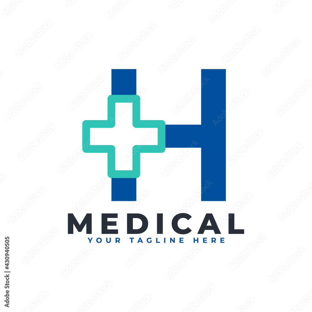 Obraz premium Letter H cross plus logo. Usable for Business, Science, Healthcare, Medical, Hospital and Nature Logos.