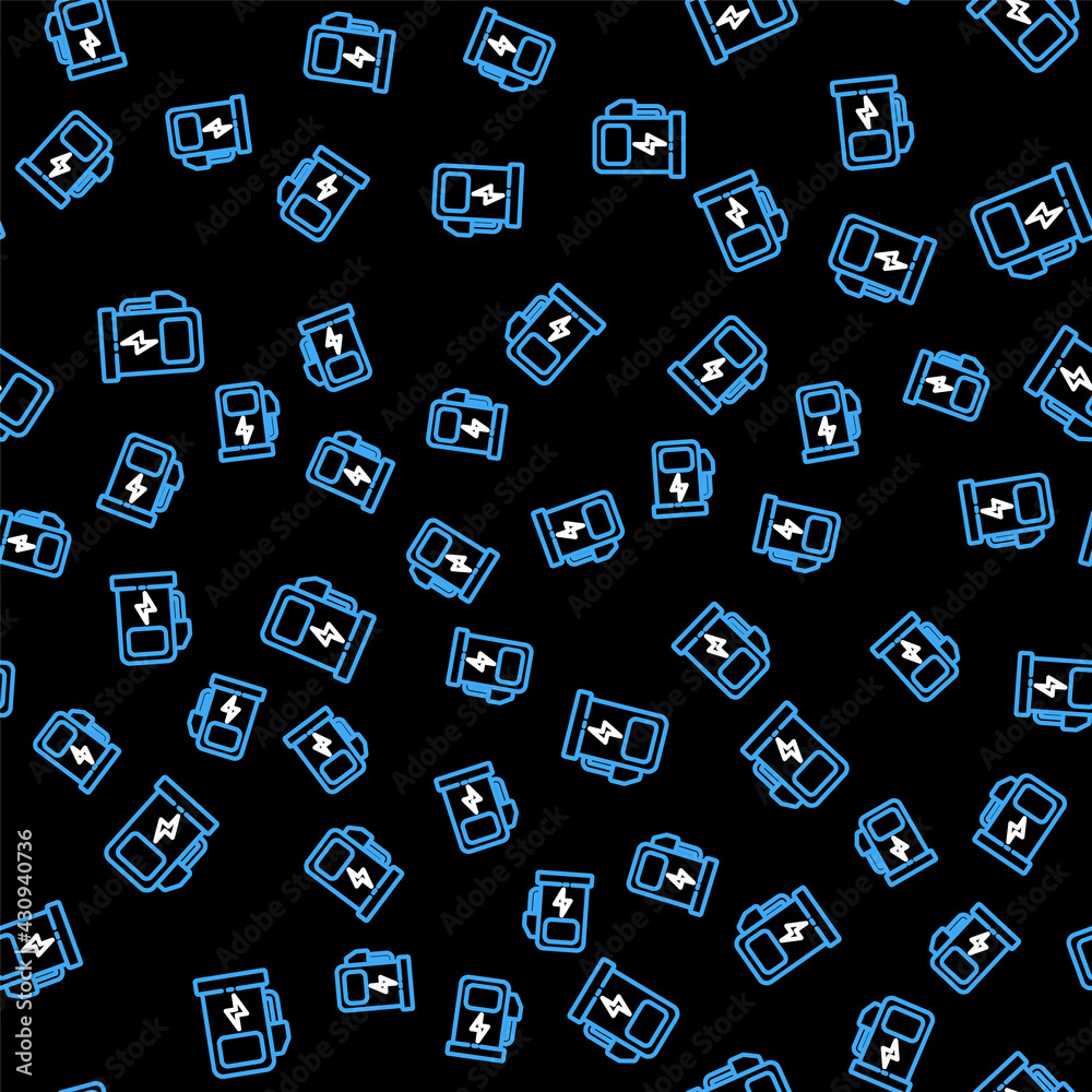 Line Electric car charging station icon isolated seamless pattern on black background. Eco electric fuel pump sign. Vector Line Electric car charging station icon isolated seamless pattern on black background. Eco electric fuel pump sign. Vector