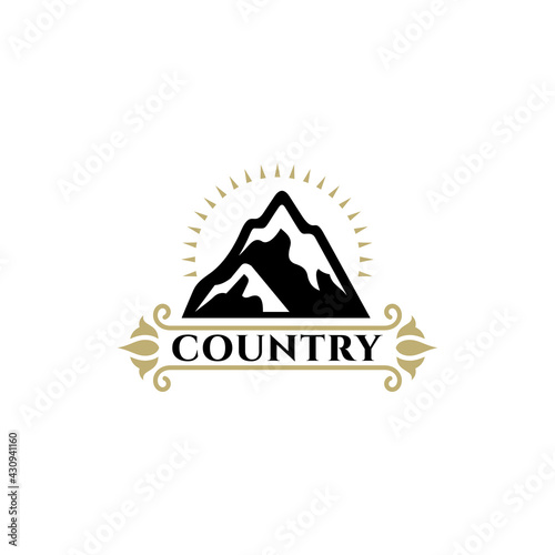 Vintage mountain sunrise badge logo template ready for use