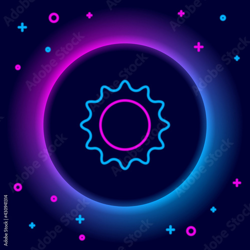 Glowing neon line Sun icon isolated on black background. Summer symbol. Good sunny day. Colorful outline concept. Vector