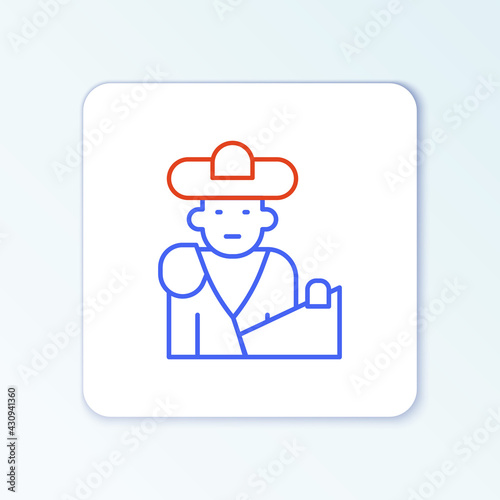 Line Spain bullfight, matador icon isolated on white background. Traditional Spanish entertainment. Colorful outline concept. Vector