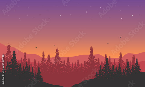 A truly beautiful starry sky with Fantastic Mountain views from the suburbs. Vector illustration