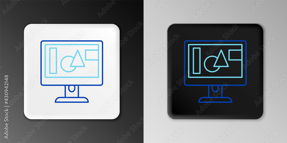 Line Computer monitor screen icon isolated on grey background. Electronic device. Front view. Colorful outline concept. Vector Line Computer monitor screen icon isolated on grey background. Electronic device. Front view. Colorful outline concept. Vector