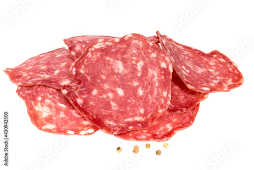 Obraz na plátně saucisson sec en tranches isolé sur fond blanc