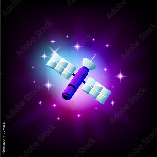 space satellite in dark space vector icon illustration.