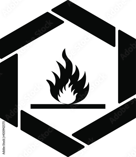 Fire Flame Concept Vector Icon Design, Black Hexagonal warning signs, Safety Label and Hazard symbol on white background, Caution or Notice signage stock illustration