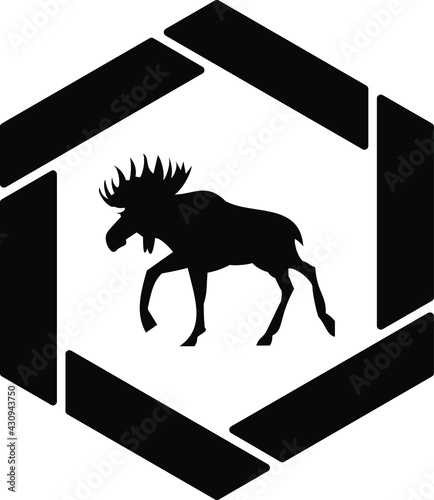 Moose Crossing Concept Vector Icon Design, Black Hexagonal warning signs, Safety Label and Hazard symbol on white background, Caution or Notice signage stock illustration