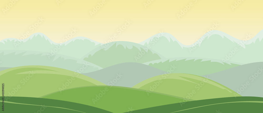 Summer landscape, fields, meadows, grass on a summer day. Screensaver for cover or web design, nature of Europe.