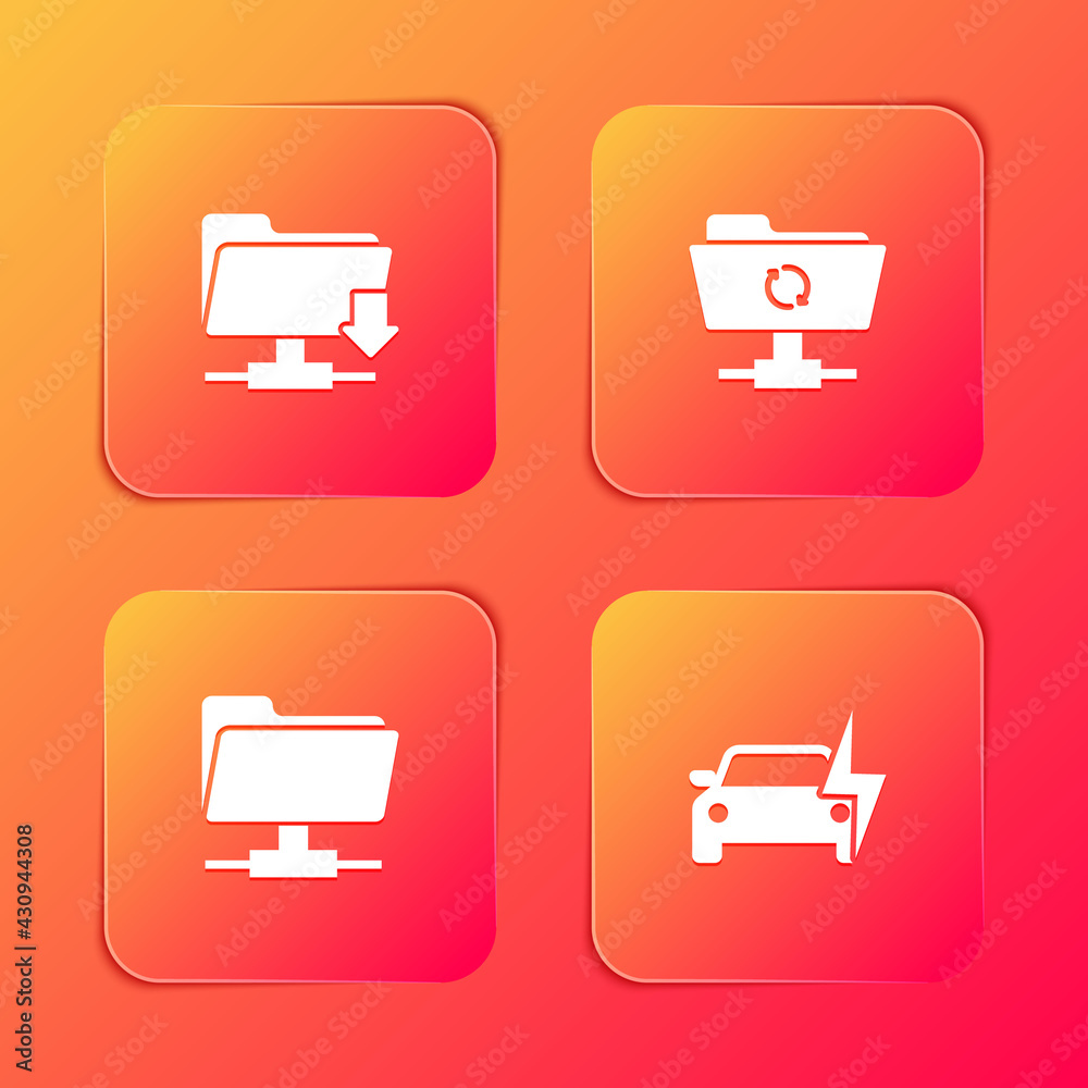 Set FTP folder download, sync refresh, and Electric car icon. Vector Set FTP folder download, sync refresh, and Electric car icon. Vector