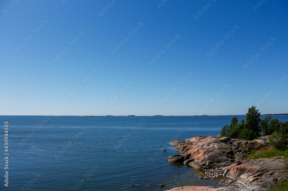 Beautiful view of the Baltic Sea from the coast of Suomenlinna Island, Helsinki, Finland